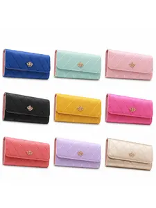 Women's Long Three-Fold Wallet, Rhombus Crown Embroidery Design, Multi-Functional Large Capacity Phone Wallet, Card Holder, Handbag
