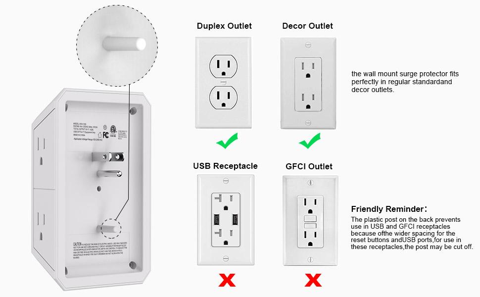 Wall Charger, Surge Protector, 5 Outlet Extender with 4 USB Charging Ports, 3-Sided 1680J Power Strip Multi Plug Adapter Spaced for Home Travel Office