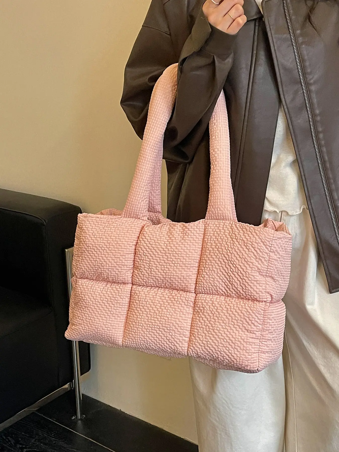 Bubble Grid Padded Tote Bag, Soft Cloud Bubble Bag, Large Capacity Lightweight Commute Shoulder Handbag, Women's Cosy Puff Tote