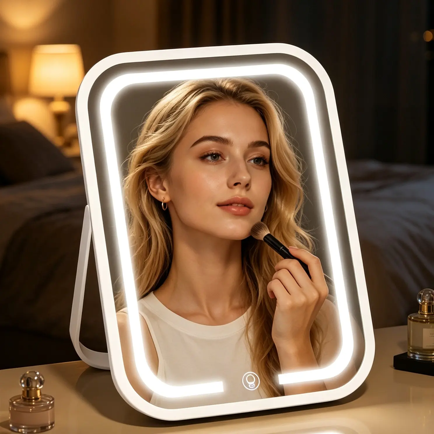 3-Color LED Makeup Mirror, Tabletop or Hanging, USB Charging, Dimmable Touch Control, Ideal for Dorm/travel/home, Women&girl Gift