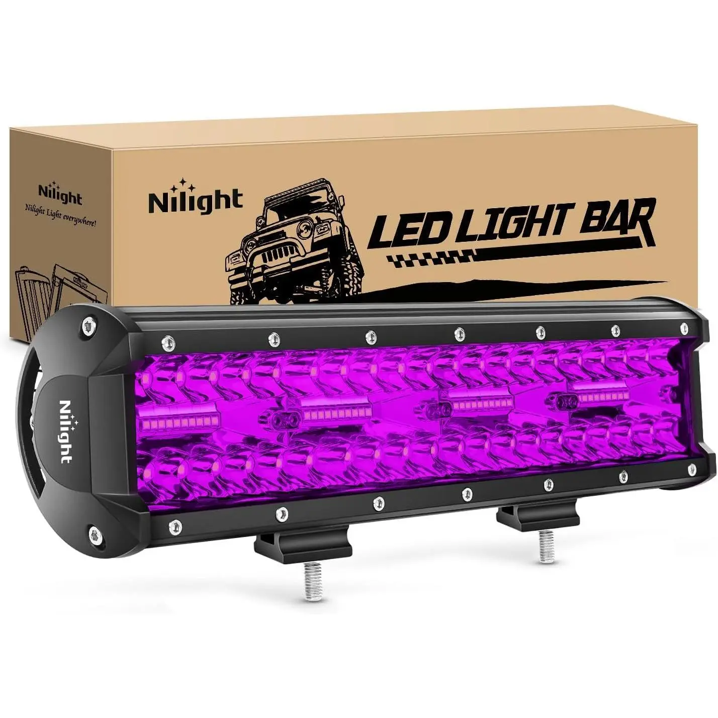 Nilight 12 in Purple Triple Row 240W Flood Spot Combo Offroad Bars & Work Lights, LED Emergency Flash Strip Bars for UTV, Pick-up, Tractor, & Work Lights Offroad Bars, Led Emergency Flash Strip Bars & Work Lights