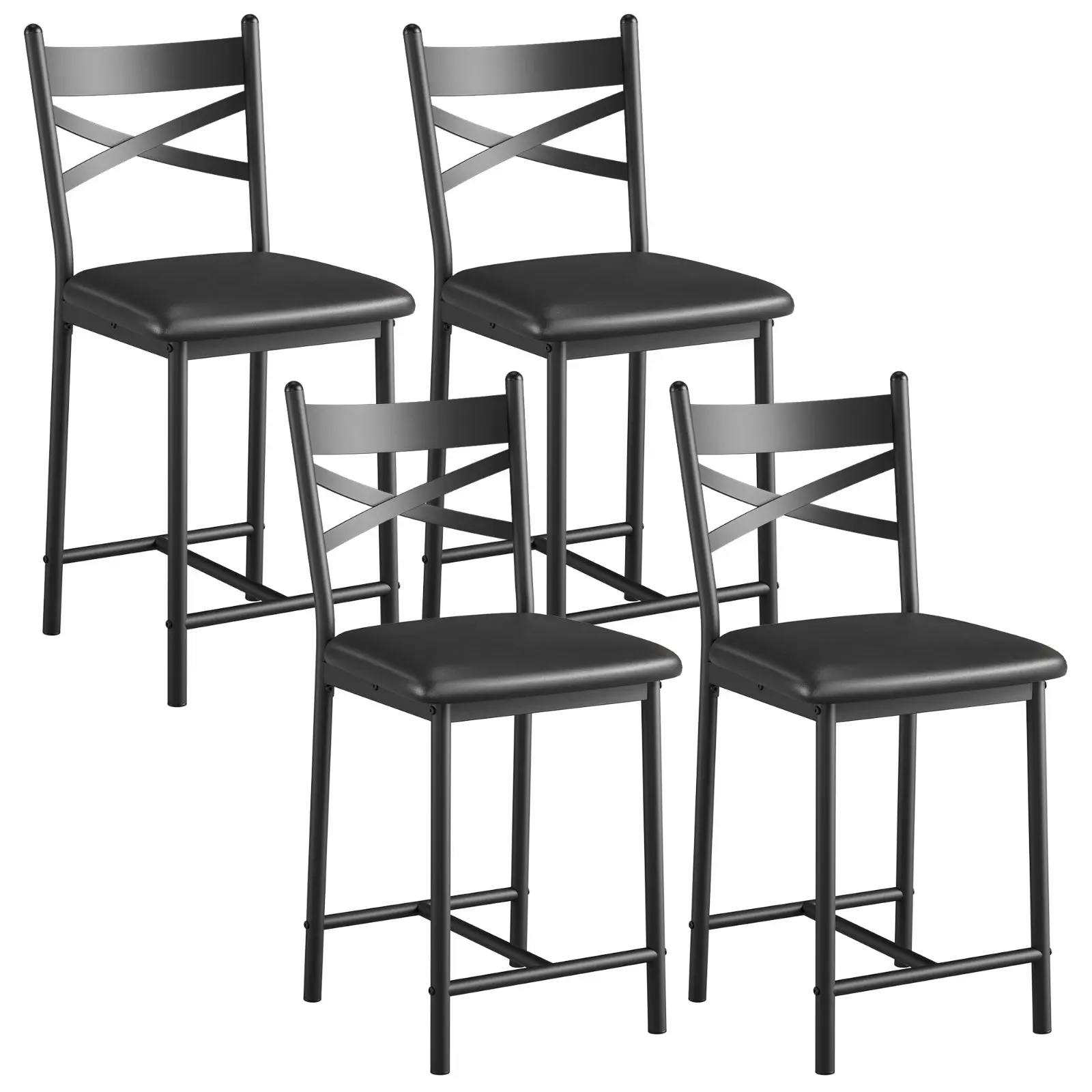 GARVEEBar Stools Set of 4 for Kitchen, with Footrest and Back, PU Leather, High-Density Sponge, Metal Frame, Easy Assembly, Ideal for Kitchen Island, Apartment