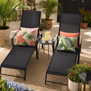 Set of 2 Outdoor Patio Chaise Lounge Chairs - Adjustable Reclining Chairs with Breathable Textilene Mesh, Heavy Duty Sun Lounger for Poolside, Beach, Backyard