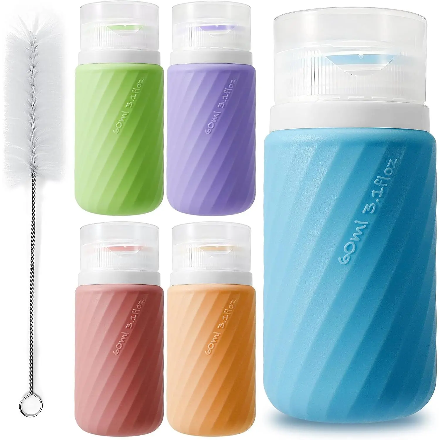 5 count Condiment Squeeze Bottles, 2 OZ Salad Dressing Container To Go,  Dressing Bottle (with Cleaning Brush &  Labels), Leakproof Sauce Containers for Lunch Box, Travel Size Squeeze Bottle