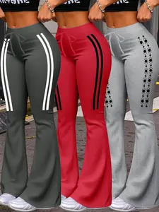 3-Pack Casual Fashion Pants, Unique Print, Drawstring Waist, Milk Silk Yoga Pants, Women's Wide Leg, All Seasons, Fitted Style