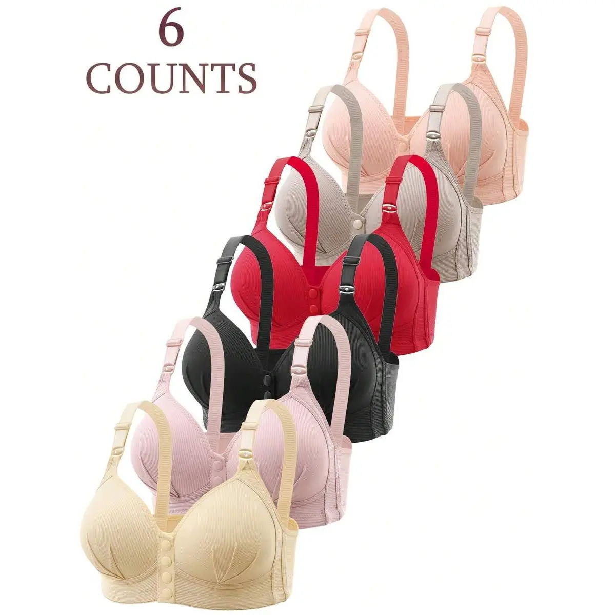 6 Piece Women's Wireless Bra Set, Sweet and Elegant Plain Polyamide Lingerie, Push Up Bras for Daily and Party Wear, Feminine Aesthetic, Chic, Boxed Set Everyday Bras