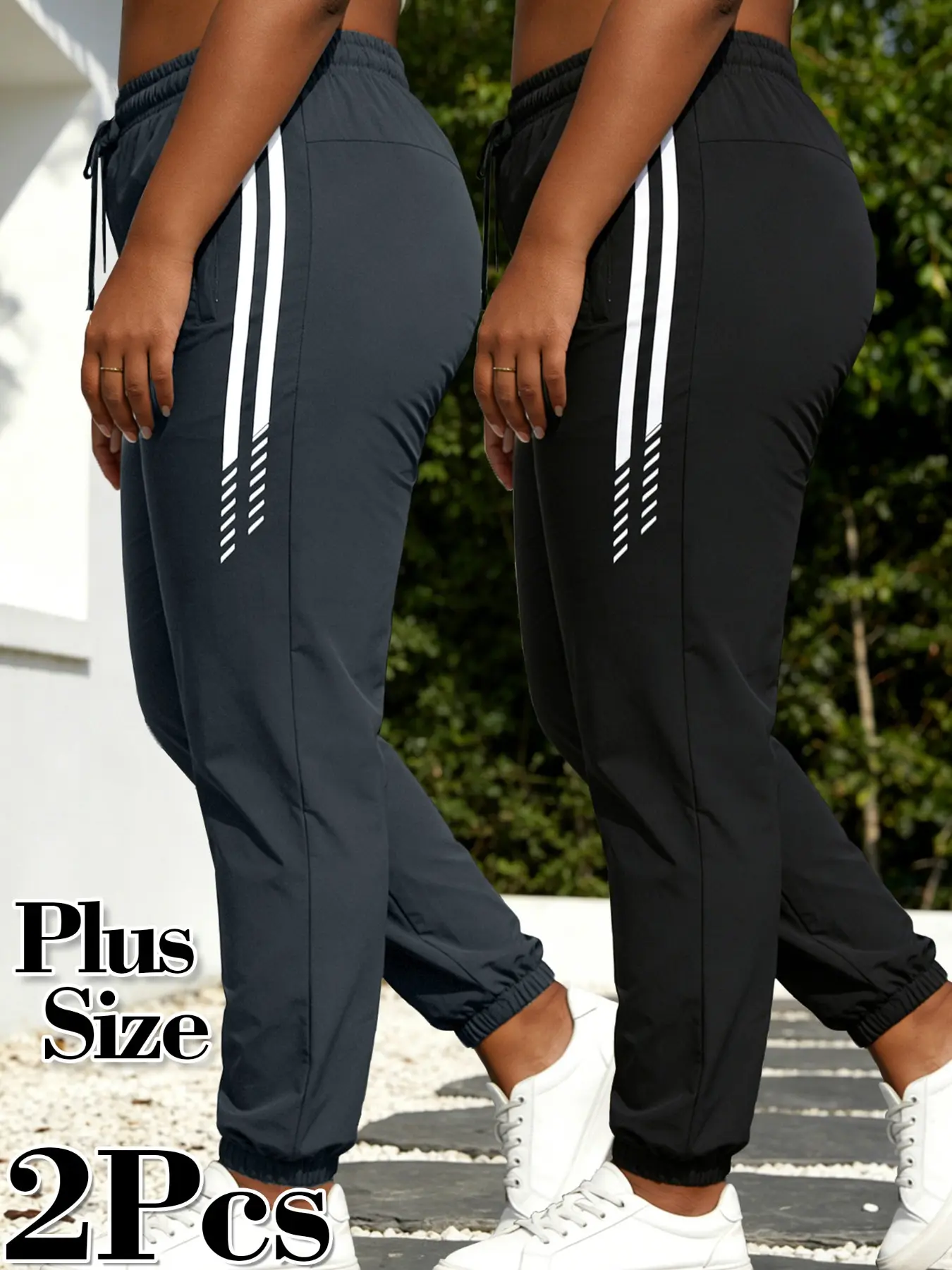 Women's Elastic Drawstring High Waist Knitted Sports Pants, Loose-Fitting Ankle-Length Casual Trousers, Comfortable for Gym & Daily Wear, 2-Pack