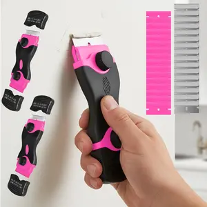Home Improvement Razor Blade Scraper Tool Set (2 Pack with 40 Extra Blades), Rubber Scraper for Window, Paint Removal, Pink Cooktop & Oven Cleaner Tool