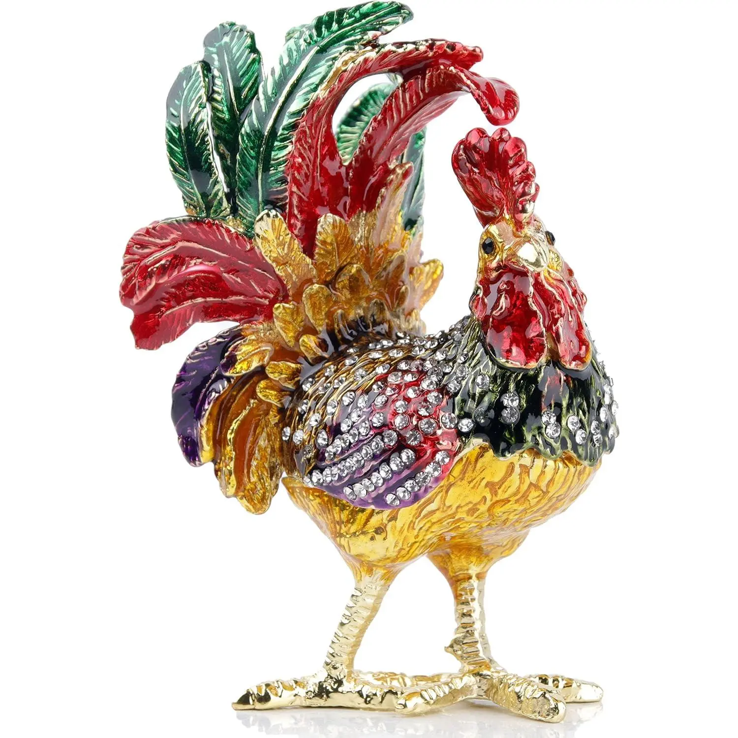 Hand Painted Enameled Rooster  Trinket Boxes Hinged  Rooster Figurines Collectibles  for  Decor