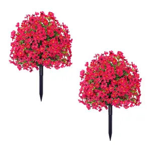 2-Piece Artificial Cypress Topiary Trees Set, UV-Resistant Fake Outdoor Bushes with Ground Spikes, Decorative Greenery for Front Door Porch, Home Garden Entryway Decoration