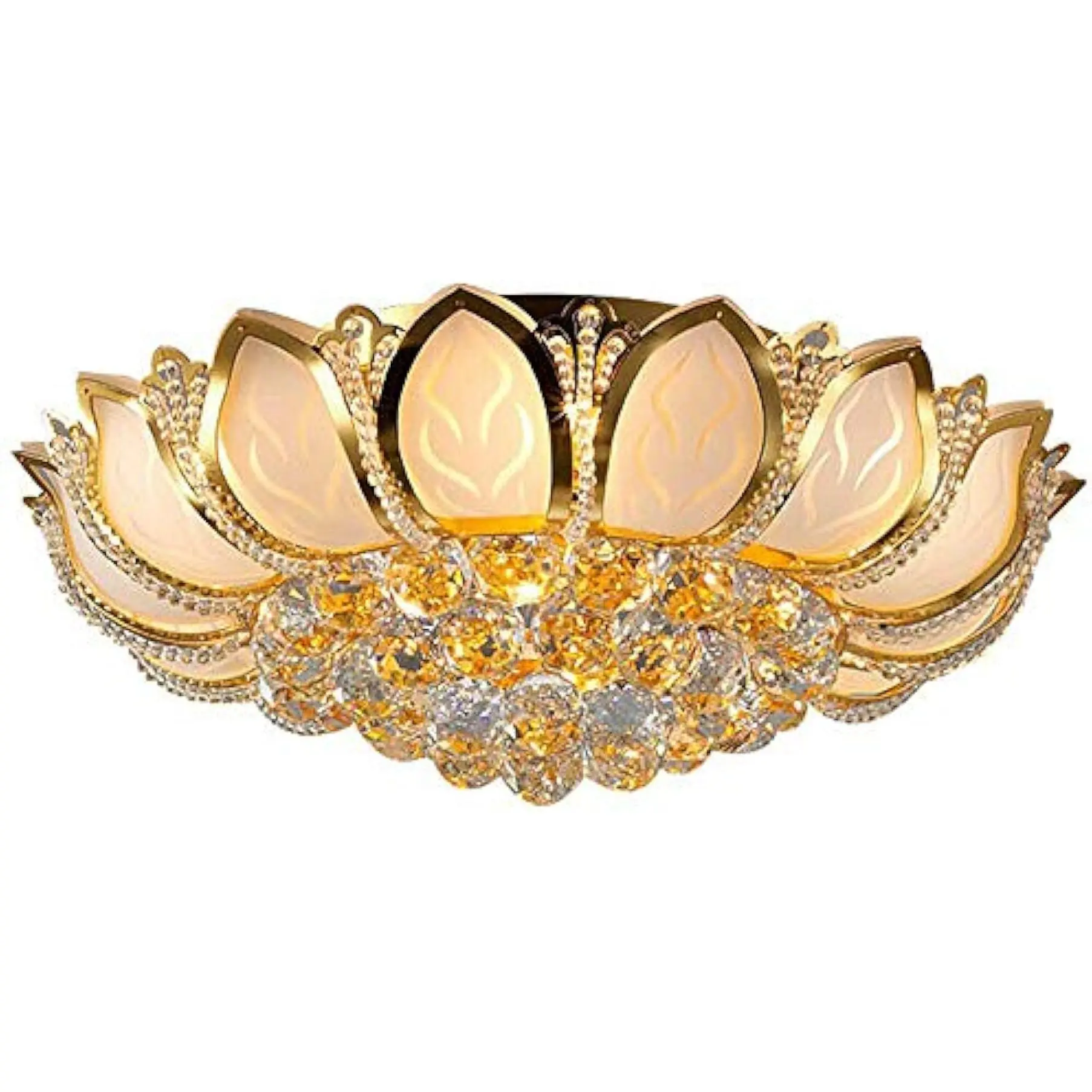 Modern Crystal Dimmable Fandelier LED Flush Mount Ceiling Lamp - Elegant Lighting, Lotus Flower Design, 1-Piece Indoor Decorative Led Lights Ceiling for Living Room, Church, No Remote Control