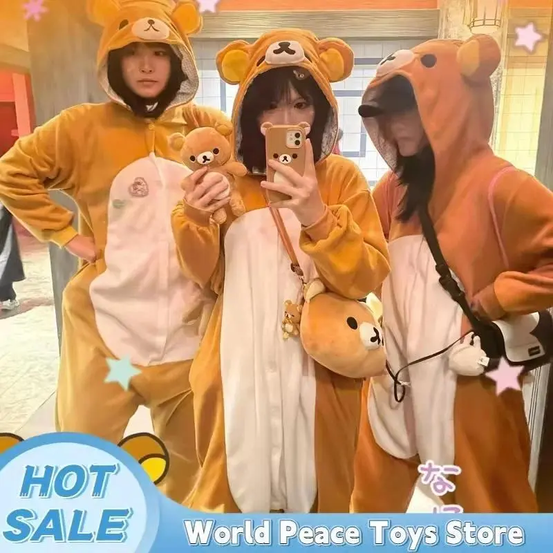 Kawaii Japanese Rilakkuma Bear Sister Pajama Adult Anime Jumpsuit Warm Comfortable Sleepwear Cartoon Cute Pajamas Birthday Gifts