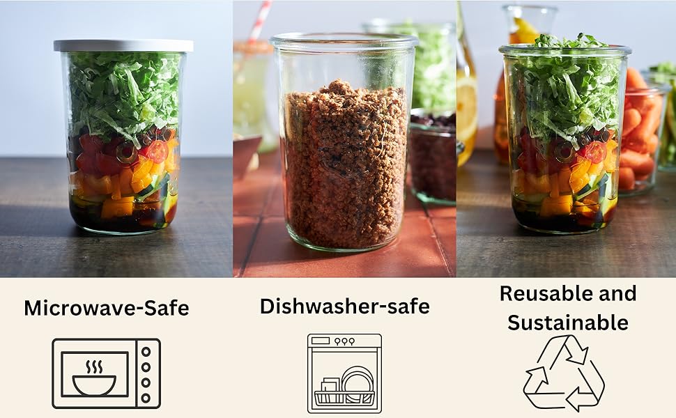 Weck Canning Jars 743-28.7 fl. oz Weck Mold Jars made of Transparent Glass - Eco-Friendly Canning Jar - Storage for Food, Yogurt with Air Tight Seal & Lid - 3/4 Liter Tall Jars Set - Set of (2 Jars)