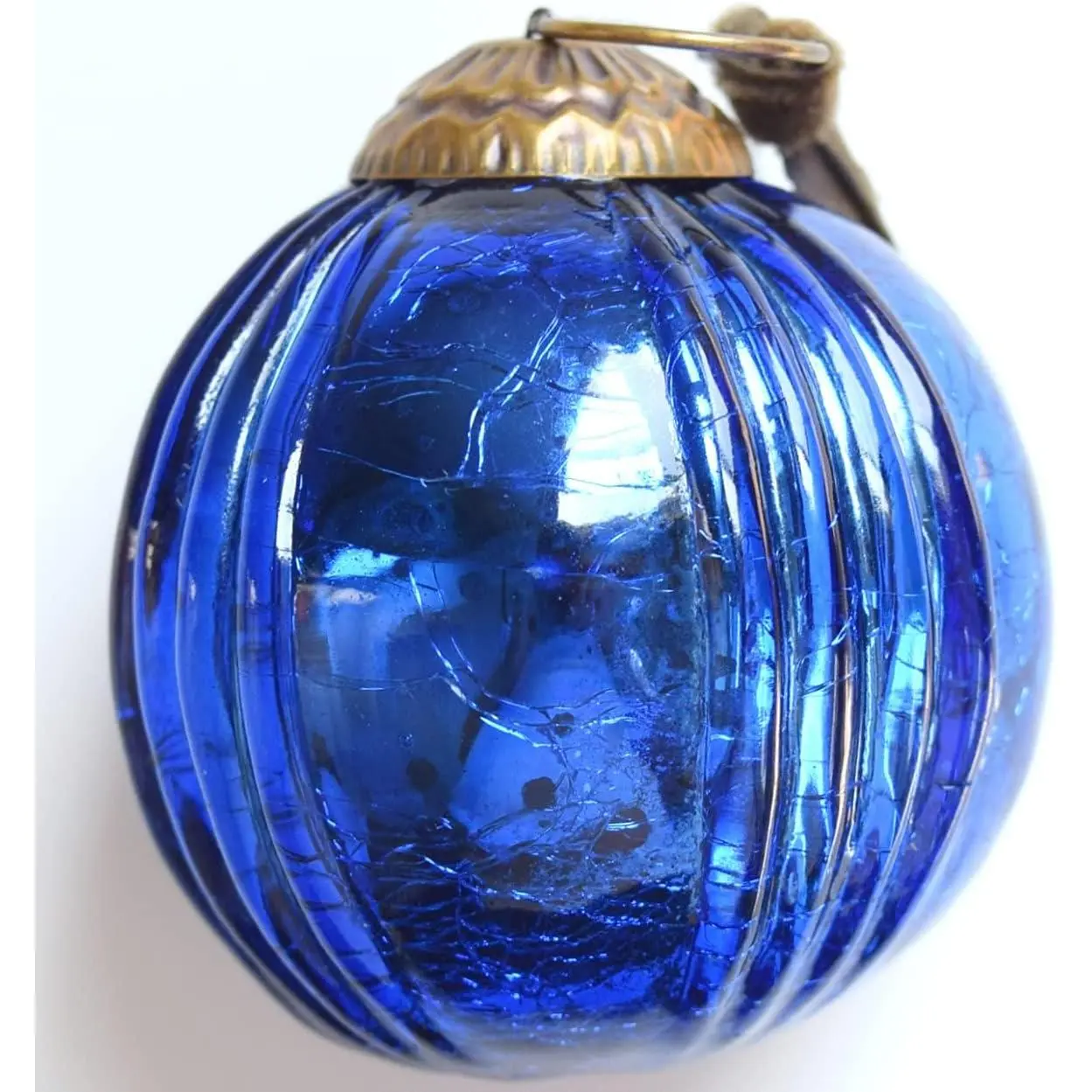 Set of 4 Blue Mercury Glass Ornaments (3.15" Grooved Crackle Ball)  for Christmas Tree,  Holiday Decoration, Gifts &  Decor