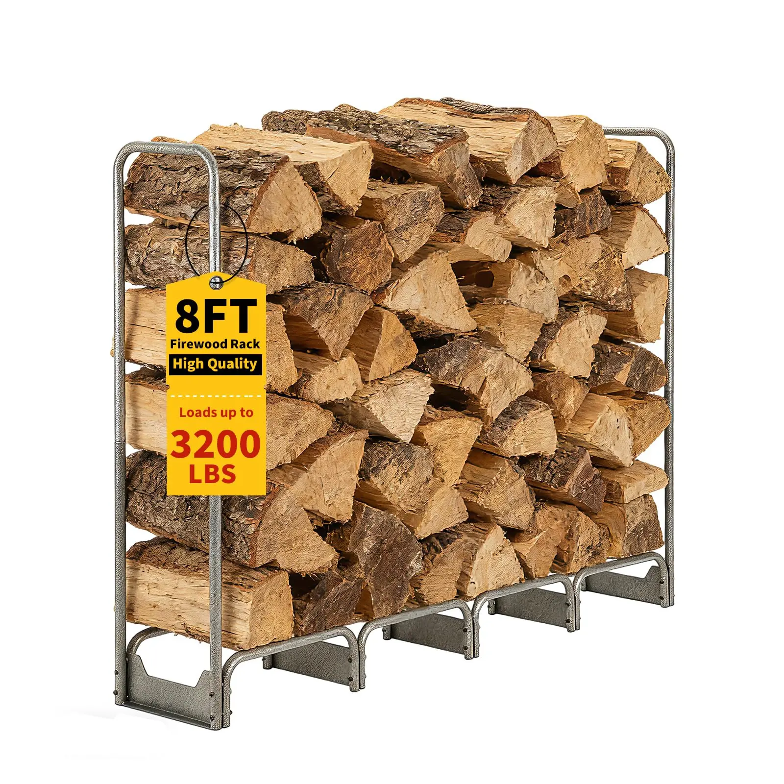 Garvee Heavy Duty Steel Firewood Rack with Waterproof 600D Oxford Cover - Indoor/Outdoor Log Holder, Rust-Resistant, Large Capacity Options (4FT, 6FT, 8FT, 12FT) for Fireplace, Patio, Fire Pit
