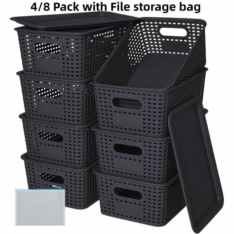 8/4-Pack-Space-Saving Organizers with Lids for Shelves/ Closet/ Desk | Multi-Scene Use In Dorm, Playroom & Office (10"x7"x4", Declutter Essential) with A File Organizer Bag, The Best Gifts for Easter Sunday And Mother's Day