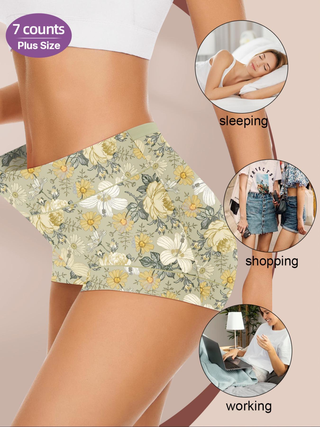 【Plus Size】 Floral Patchwork Print High Waist Panty, Casual Comfy Breathable Knicker for Daily Wear, Women's Underwear for All Seasons