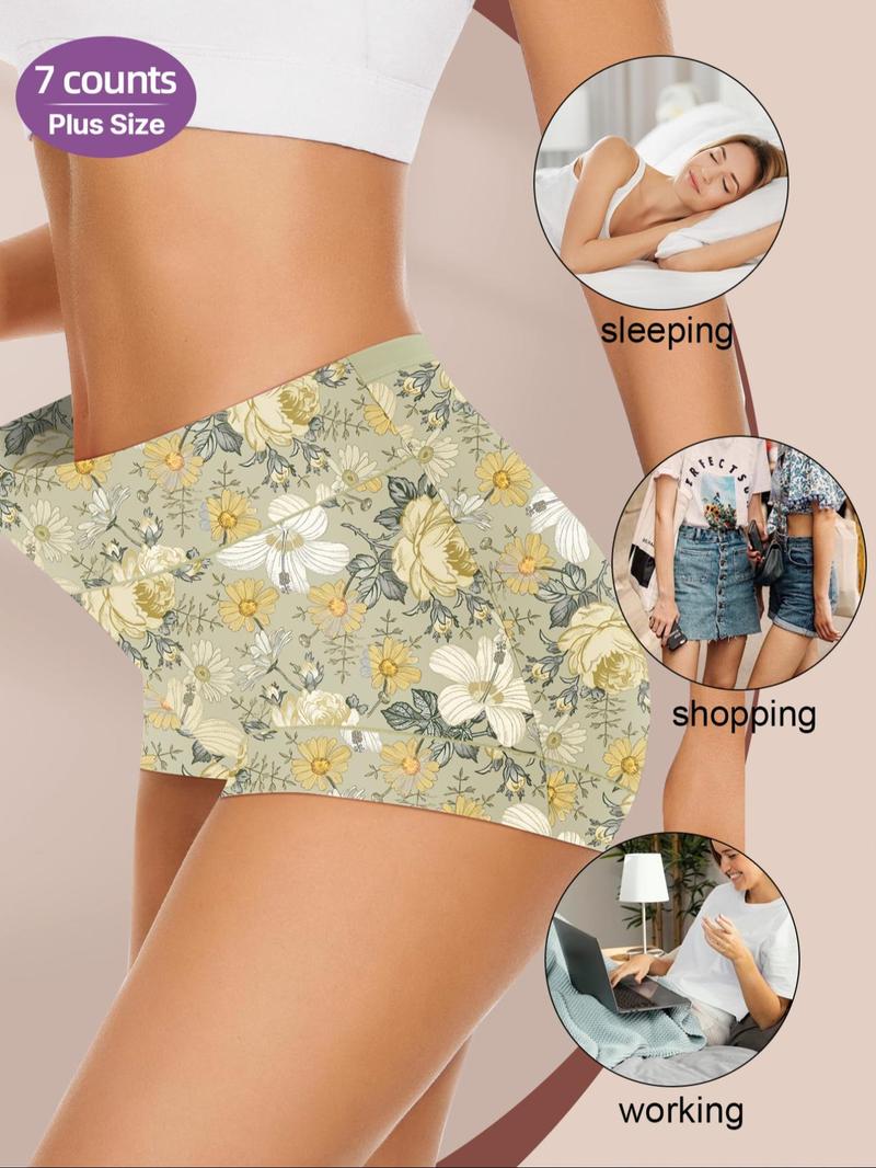 【Plus Size】 Floral Patchwork Print High Waist Panty, Casual Comfy Breathable Knicker for Daily Wear, Women's Underwear for All Seasons