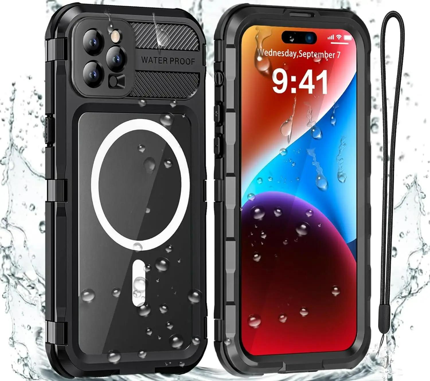 Case For iPhone 14 15 16 Pro Max 16 Plus IP68 Underwater Waterproof Metal Cover with Heavy Duty Shell Screen Protector