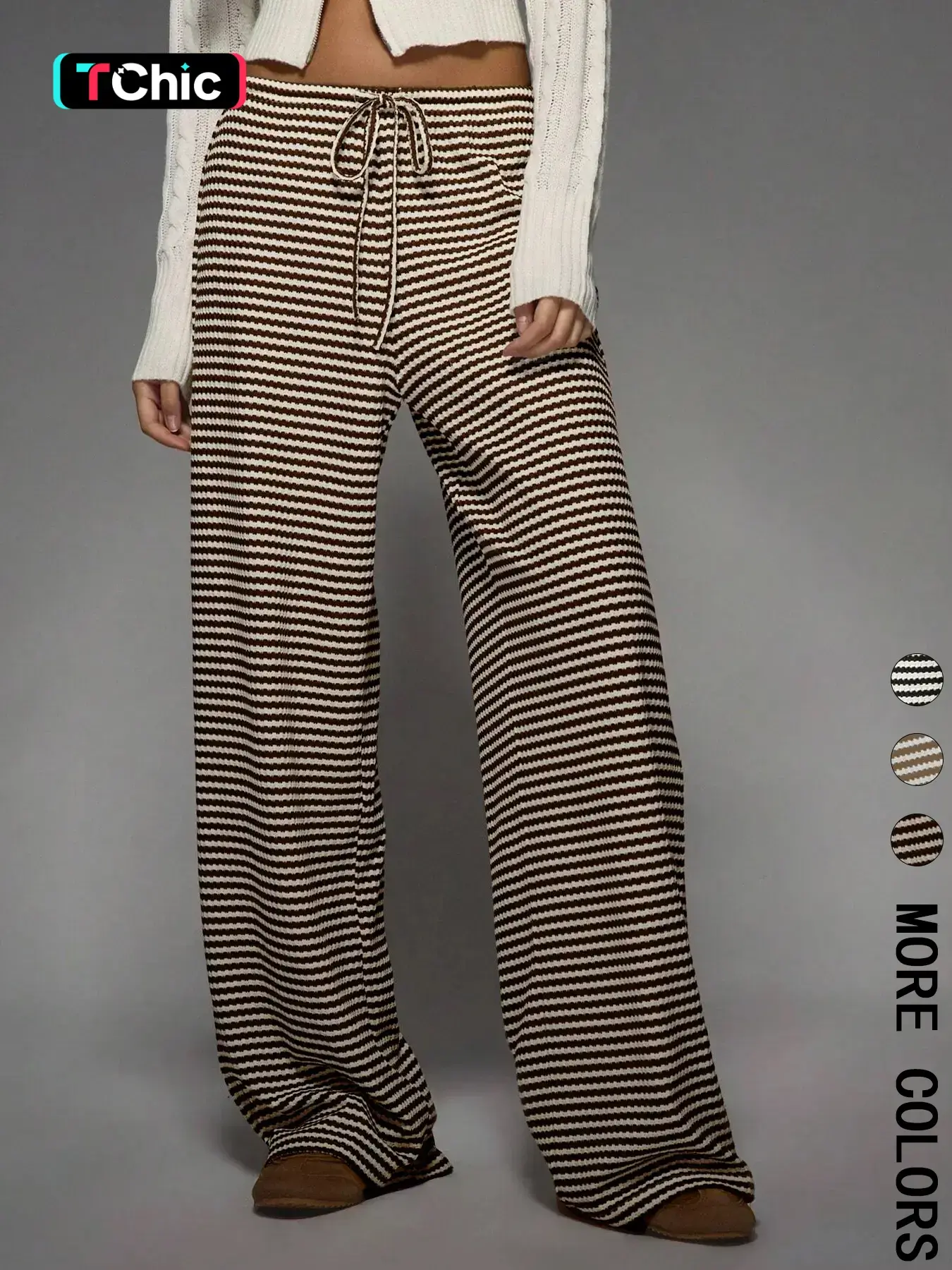 Striped Adjustable Drawstring Knit Casual Oversized Loose Wide Leg Pants, Comfortable Relaxed Fit Trousers for Everyday Wear, Perfect for Leisure Activities