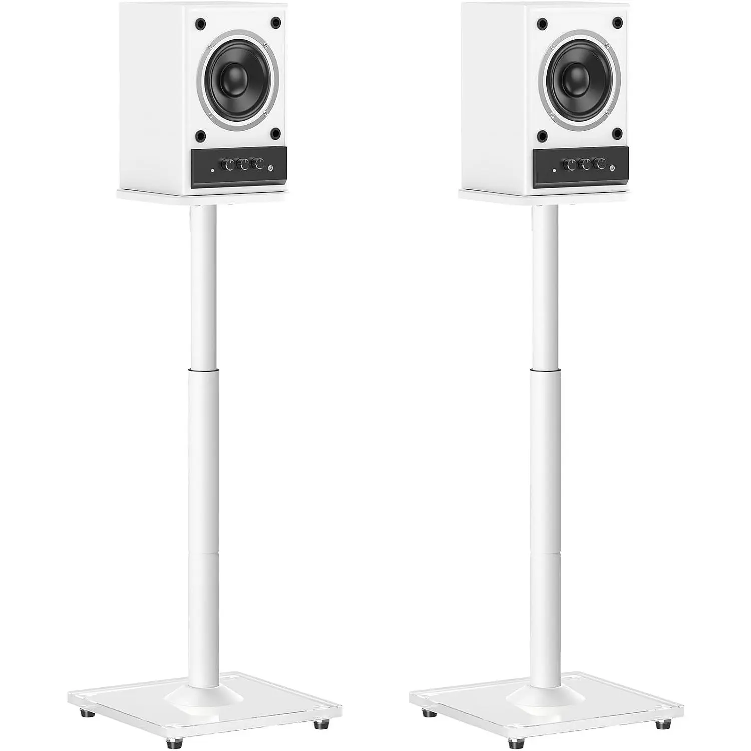 Speaker Stands Pair, 28.3" to 37.4" Height Adjustable Floor Speaker Stands, Holds Bookshelf & Large  Studio Speakers,  Concealing, 22LBS Capacity, 9.8" Plate, White