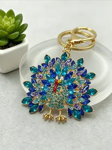1PC Elegant Peacock Keychain Bling Rhinestone Key Ring Pendant Charms Perfect Gift for Women Peacock Lovers