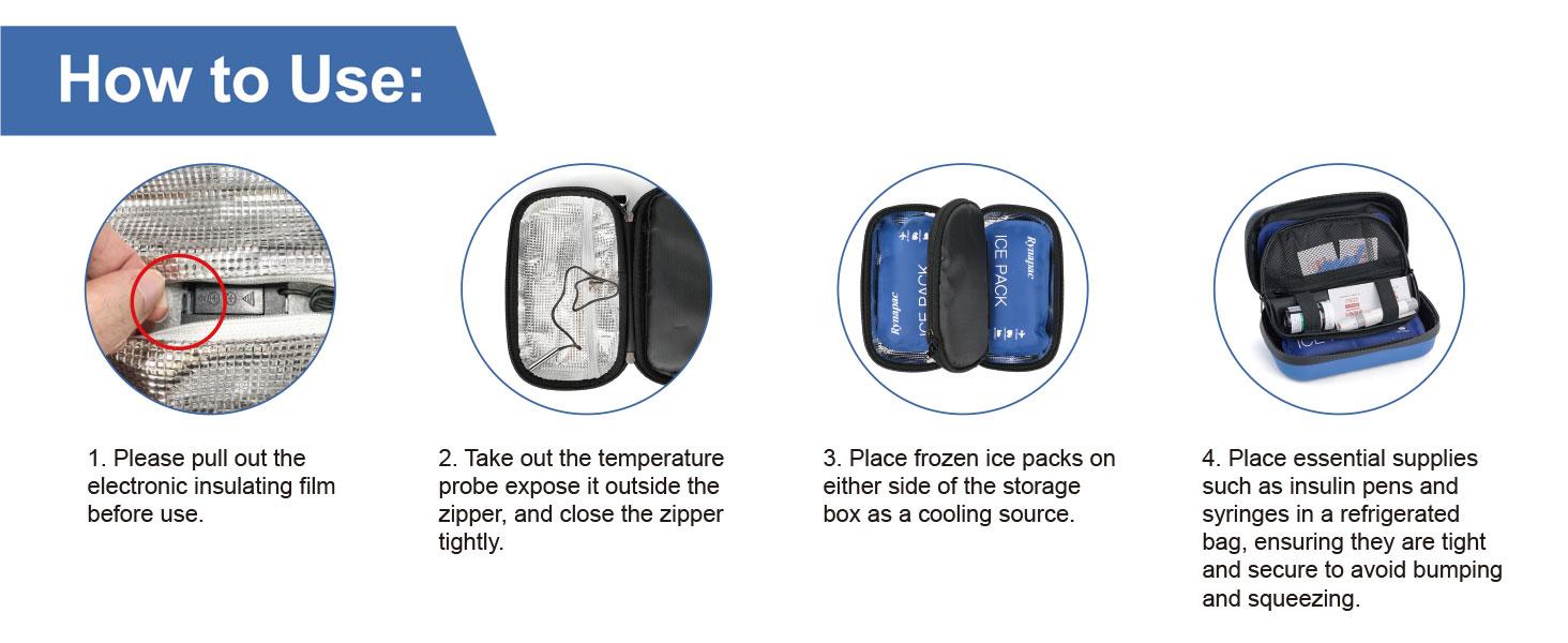 Large Insulin Cooler Travel Case - TSA Approved Medication Diabetic Cooler for Travel with Fahrenheit Temperature Display, Includes 2 Reusable Ice Packs, Essentials for Diabetics (8.1” x 5.1” x 3.34”)