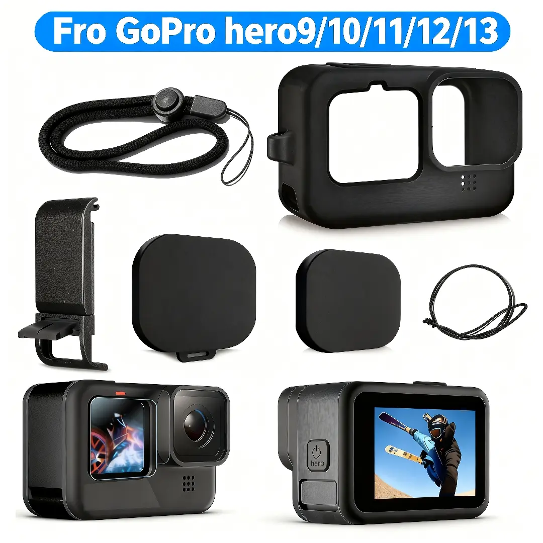 Gopro Hero13/12/11/10/9 Sports Action Camera Silicone Protective Case Set, Battery Side Cover, Lens Protector, Screen Film, Accessories Kit, Camera Accessories For Photography
