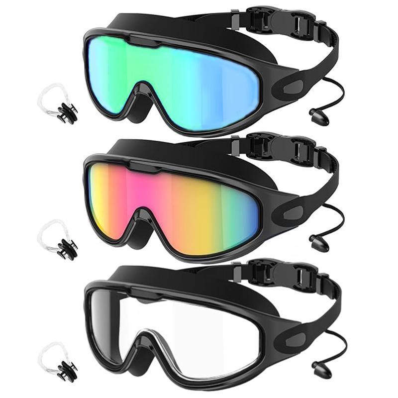 3-Pack Swim Goggles with Nose Clips and Ear Plugs for Adults and Teens, Leak-Proof Anti-Fog Swimming Goggles with 180° Wide View for Pool, Beach and Open Water #GLOBAL PICKS