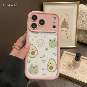 Cute Avocado Frog Pattern Flexible TPU Phone Case, Full-Body & Camera Protection, Anti-Slip Shockproof, Raised Lens Guard, Daily Defense - funda para cover matching cases case gift for iPhone 12 13 14 15 16 16e 17 Air Pro Max Galaxy S24 S25 S26 Ultra A16
