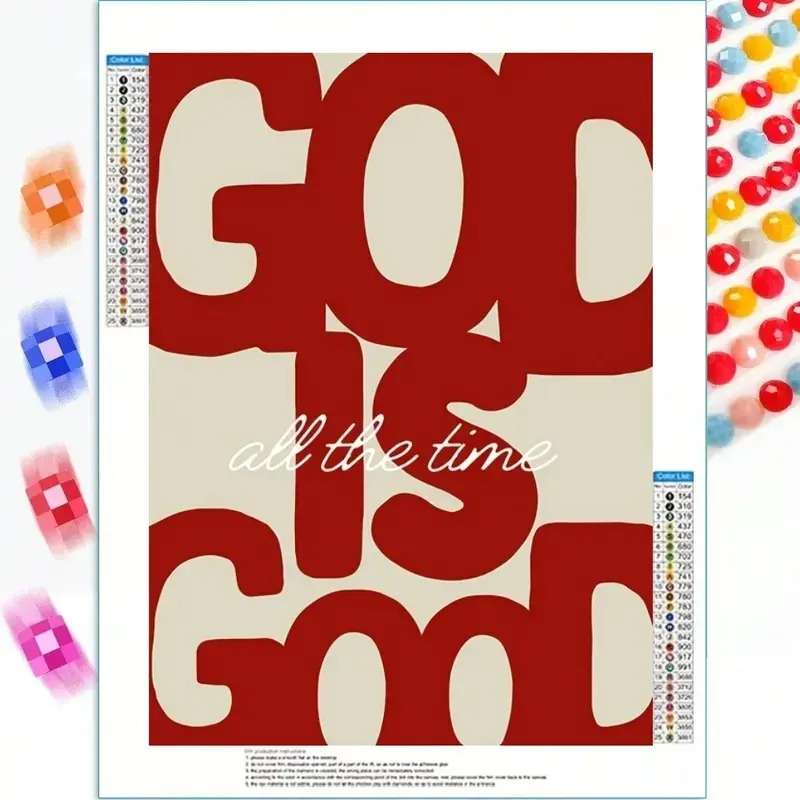 5D DIY Diamond Painting Kit - God Is Good All The Time Typography Art, Red Beige Bold Letter Christian Faith Quote Design, Perfect for Religious Holiday Gifts, Minimalist Faith Bedroom Wall Decor & Relaxing Hobby Crafts, Handicraft!