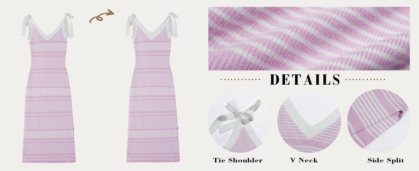 Goranbon Womens Summer Midi Bodycon Sweater Dress Sexy V Neck Tie Shoulder Striped Knit Side Slit Sleeveless Tank Dresses Goranbon Womens Summer Midi Bodycon Sweater Dress Sexy V Neck Tie Shoulder Striped Knit Side Slit Sleeveless Tank Dresses