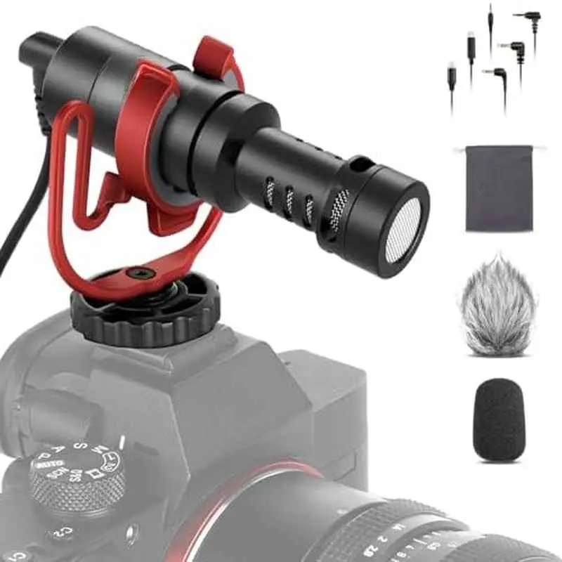 Gun style photography audio microphone, universal compact camera mini recording microphone, single tube condenser microphone, suitable for DSLR cameras, camcorders, Android smartphones, tablets