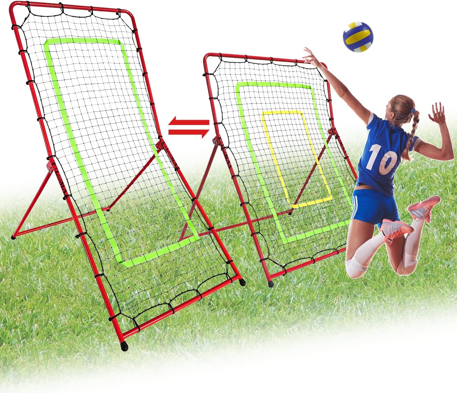 2-in-1 Volleyball Rebounder Net:Convertible 7x3.5 FT Rebounder Net & 5.5x4.5 FT Rebounder Net for Baseball,Softball,Volleyball,Lacrosse Training Multi-Sport Practice Equipment with Carry Bag