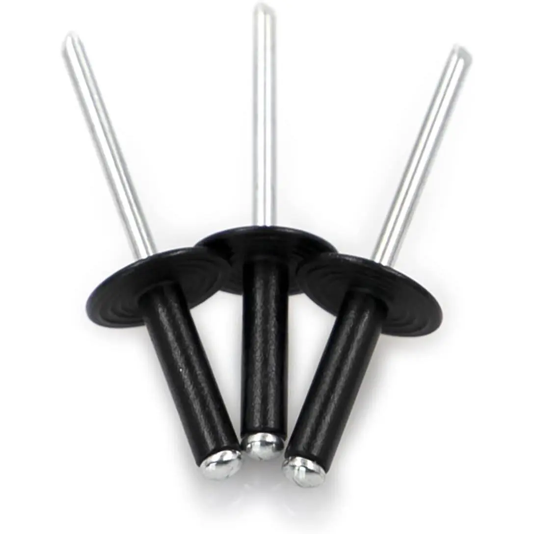 80 count Black Large flange blind rivets, ,Flange Diameter 5/8" (16 mm),Pop Rivets  Kit Blind Rivet,3/16" x 1" Inch,grip range(15-20mm)