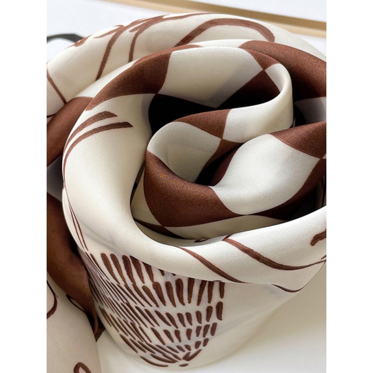 Square Plaid Printed Sun protection Shawl&Scarf Modern Luxury Brown Cool