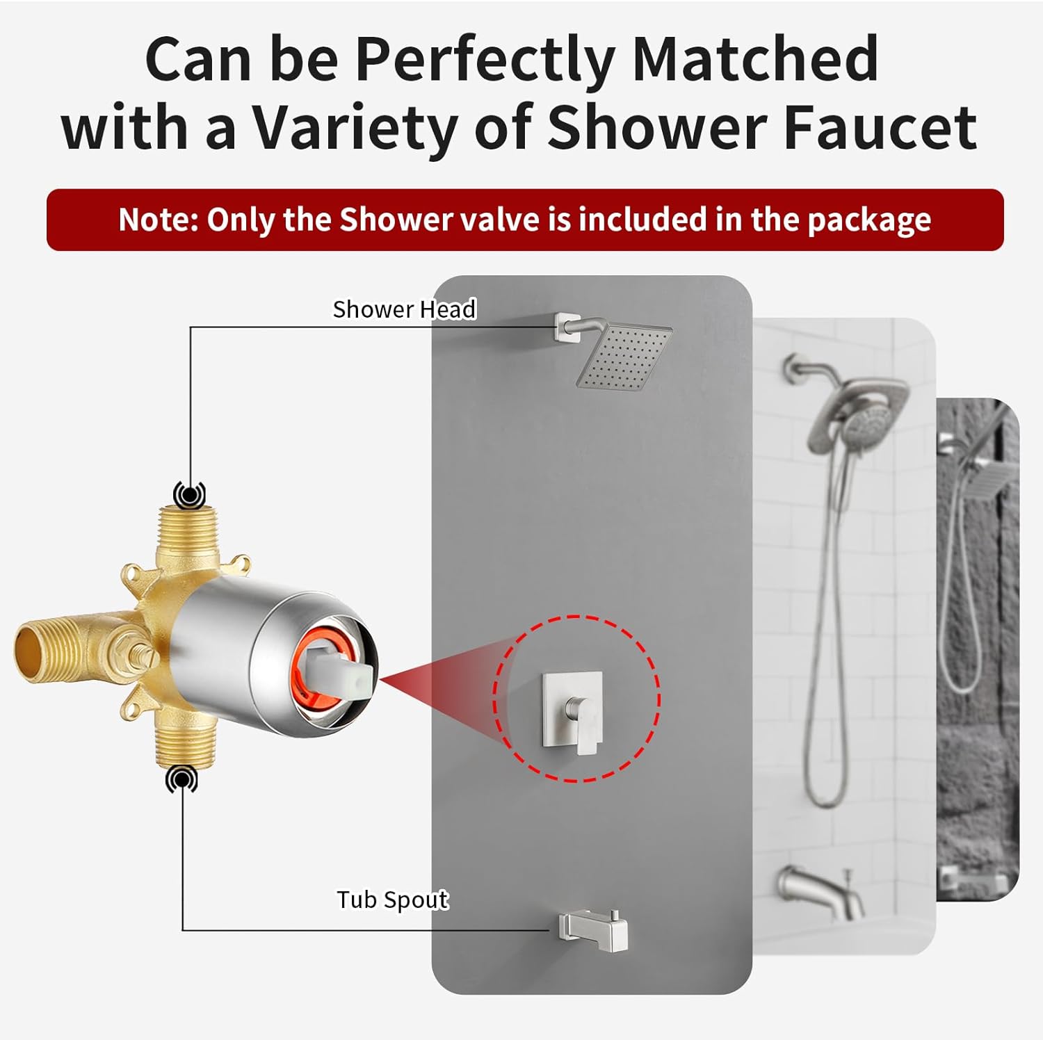 2 Function Shower Valve Kit Single-Handle Shower Valve and Trim Kit Shower Faucet Handle Bathroom Shower Control Valve Kit Rough-In Shower Trim Kit Shower Mixing Valve Brushed Nickel