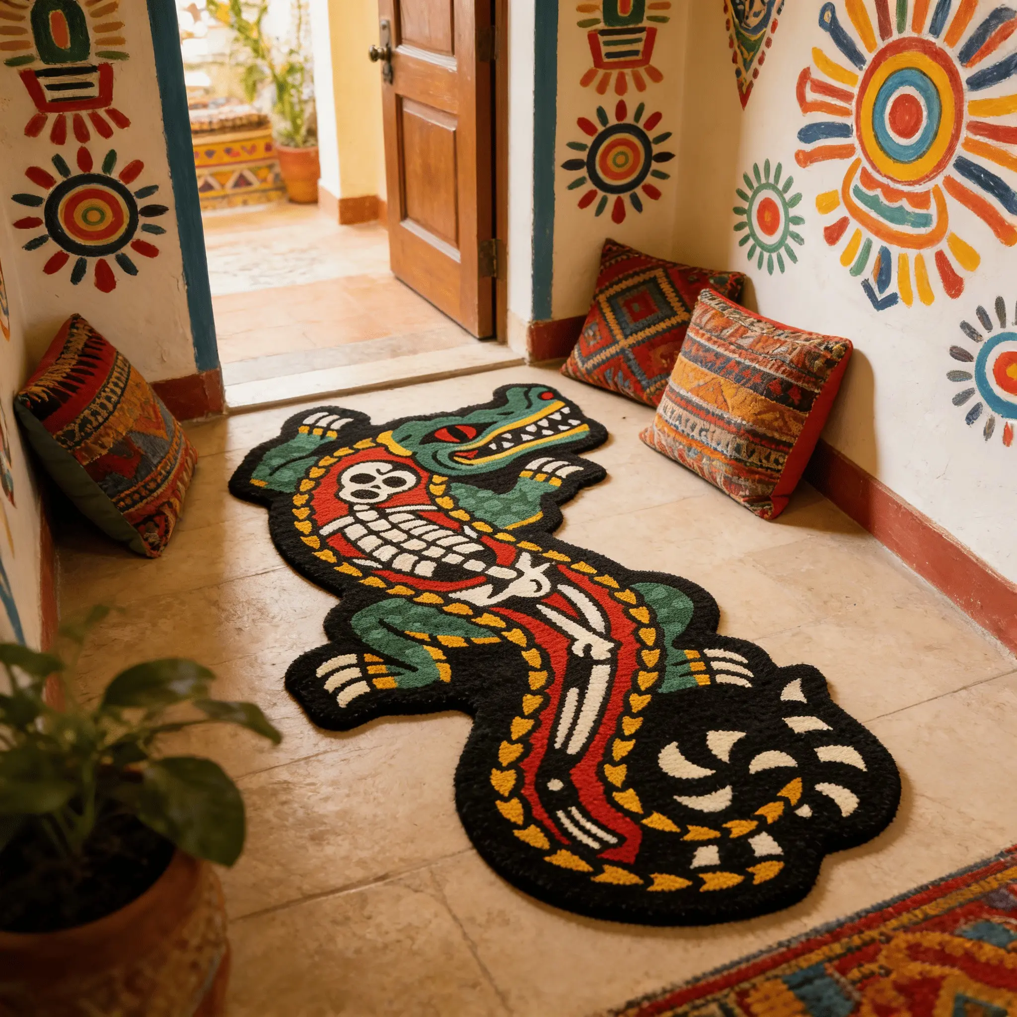 American Style Hip-Hop Trend Irregular Shape Crocodile Bone Carpet Rug, Soft Washable Bohemian Fashion Mat for Living Room Bedroom, Boho Washable Rug