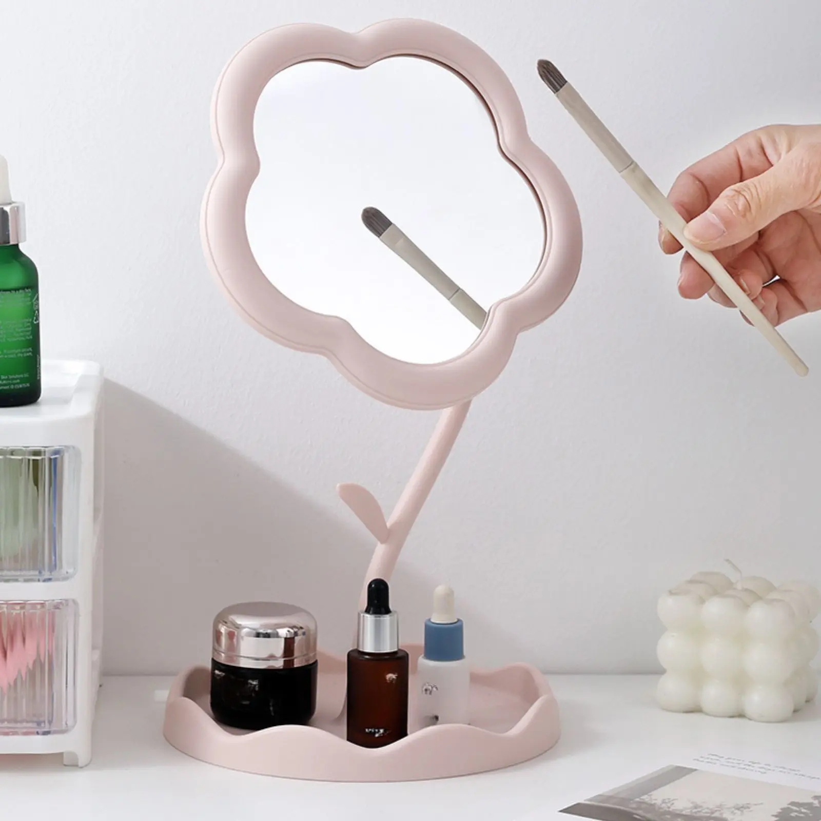 1pc Sunflower-Shaped Makeup Mirror with Dresser Mount, 360 Degree Rotatable, Polished Plastic Frame, No Electricity Needed, with Jewelry Storage Case, Perfect Christmas Gift