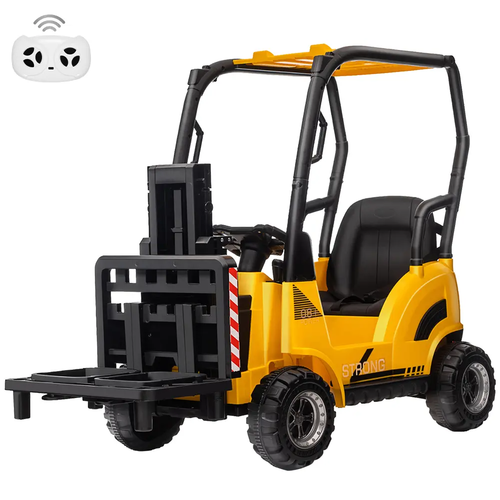 Ride on Forklift Car, 12V Electric Cars with Liftable Fork and Pallet, High/Low Speed, Music, USB and Low-Power Alarm, Electric Construction Vehicle for Boys and Girls, Yellow/Red