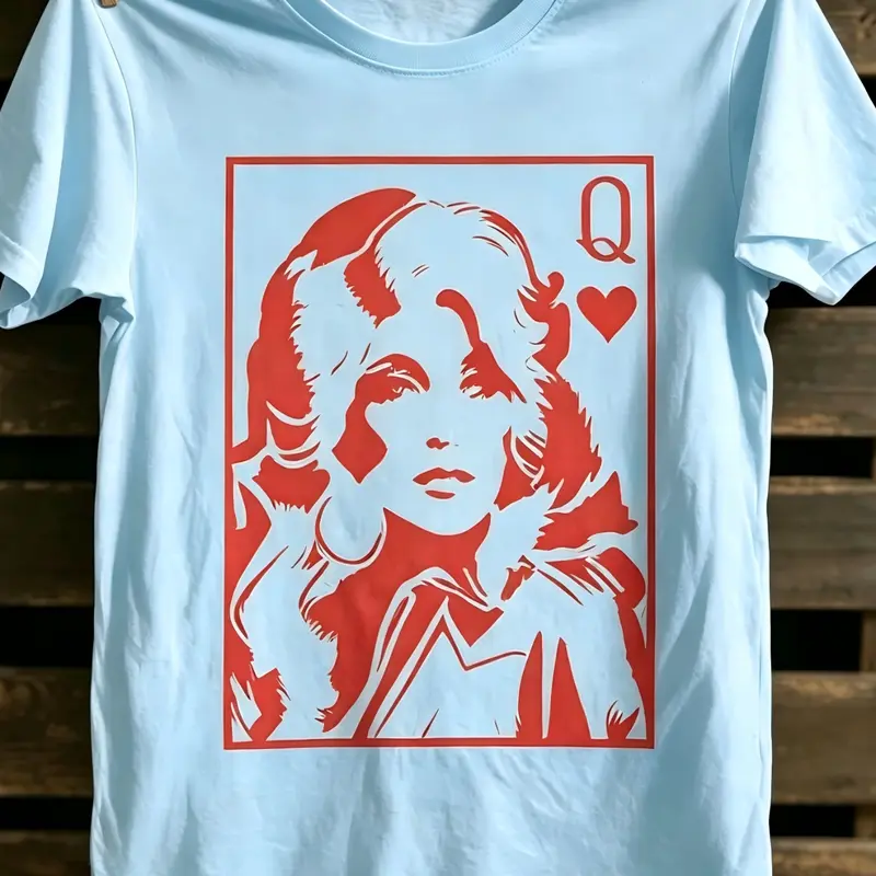 Men Women Oversized Dolly Parton Queen Playing Card Graphic T‑Shirt, Vintage Retro Country Music Streetwear Tee Cool Graphic Tee #DollyParton #QueenOfHeartsTee #VintageCountry #RetroGraphicTee #MusicFanShirt