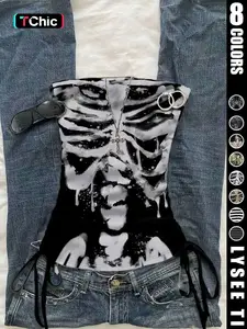 Casual vacation style striped printed fashionable women's drawstring side tie strapless vest