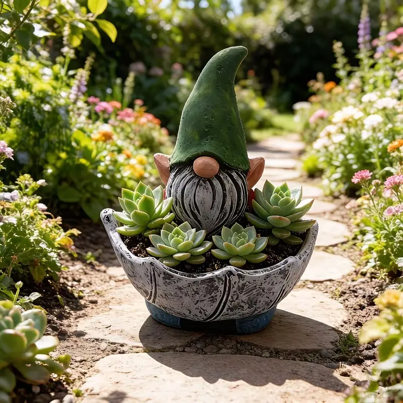 Creative Garden Gnome Resin Flower Pot, Nordic Style Succulent Planter, Vintage Sitting Dwarf Decor, Outdoor Courtyard Statue, Gift Idea, Planter Pots, Planters for Outdoor Plants, Decorative Garden Pots