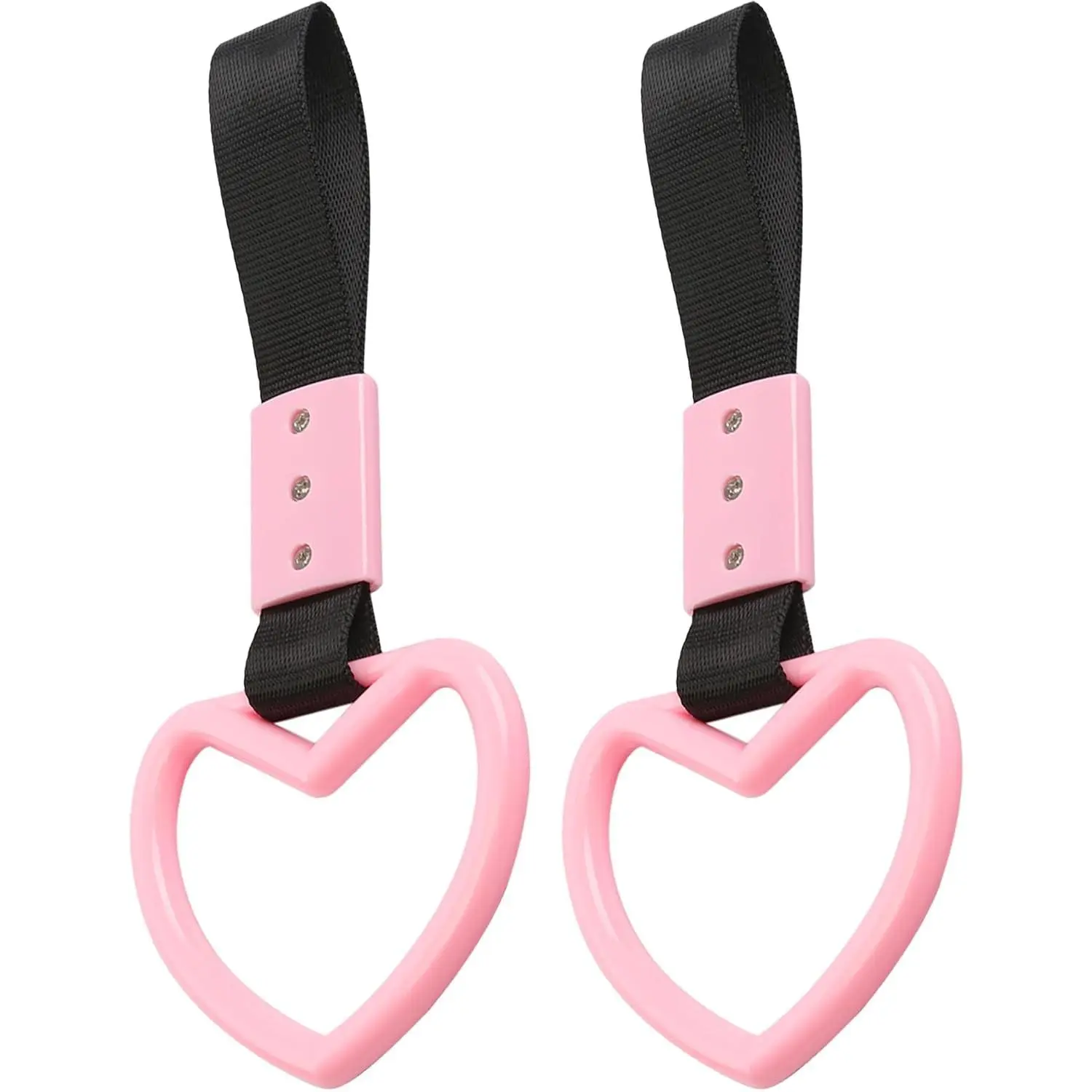 2PCS Heart Shaped Car Handle Straps, Rear Bumper Warning Keychain Ring with Drift Charm for Car Exterior Interior Accessories (Pink)