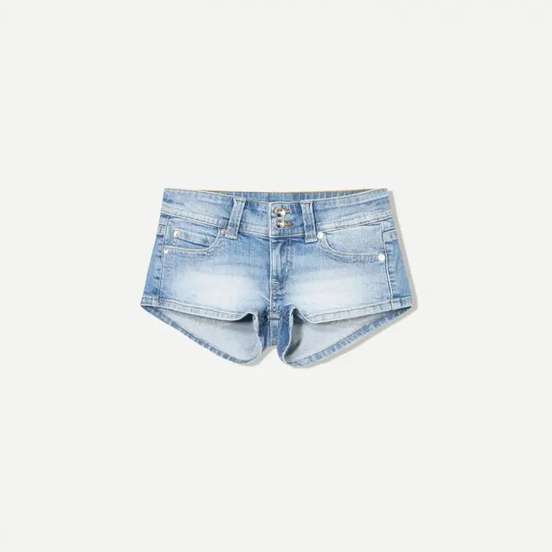 Women's Low-Rise Distressed Raw Hem Skinny Mini Denim Shorts - Streetwear Denim Fabric Distressed Look Basic Lblue Sport & Outdoor Bottoms