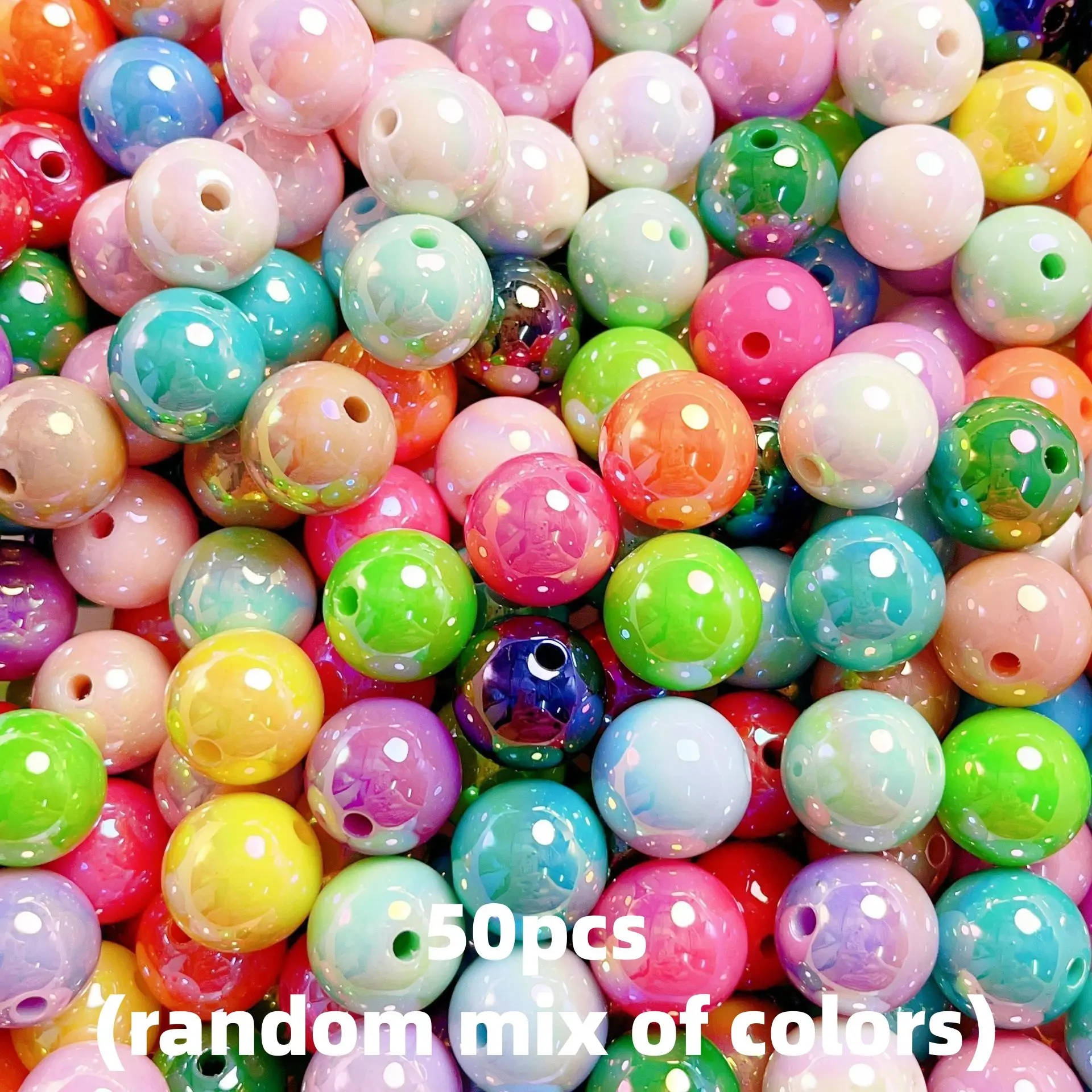 50pcs 16mm Multicolor Acrylic Bead Set, UV Coated Non-Scratch Round Beads, DIY Phone Chain Keychain Accessories, DIY Beads Assortment, Versatile Craft Supplies, Acrylic Bead Mix, Beads For Crafts