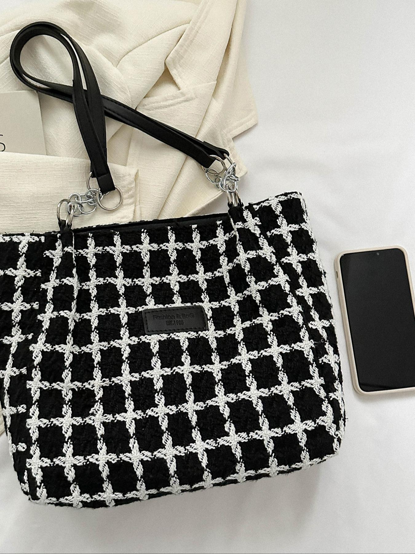 Fashionable Plaid Pattern Tote Bag, Casual Large Capacity Shoulder Bag For Women & Girls, Versatile Simple Handbag