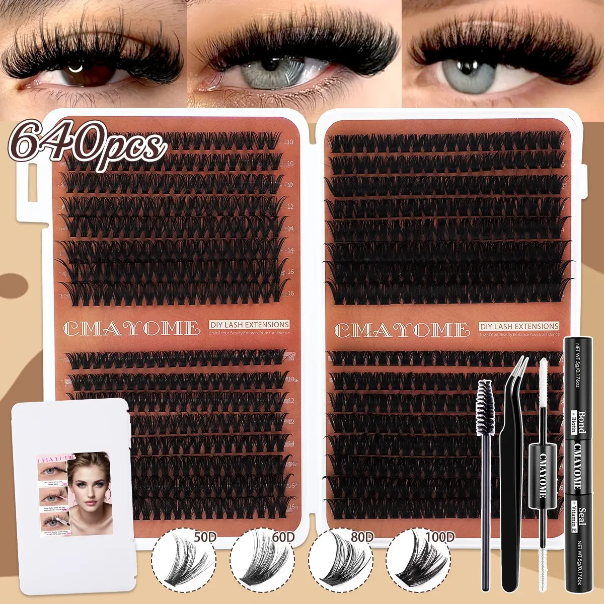 Lash Cluster Set, Eyelash Clusters, Eyelash Extension, 50D-160D Mixed Style False Lashes, Volume Cluster Eyelashes, Natural Daily Wear, Mixed Lengths, Includes Lash Glue Tweezers & Brush, D Curl, Salon Quality, Beginner Friendly, Christmas