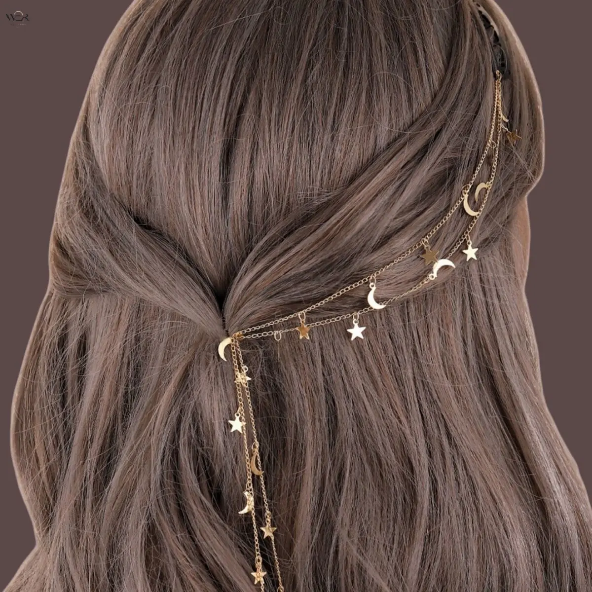 Celestial Star Moon Hair Chain, Boho Zinc Alloy Clip with 50cm Layered Tassels and Long Dangling Chains for Cosplay Proms