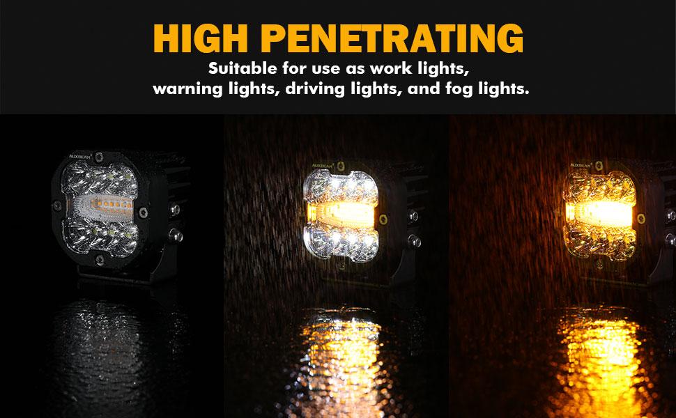 AUXBEAM XP-Ultra Series 3 Inch 6 Modes Dual Color LED Light Pods 96W Spot Flood Combo Amber White for Trucks Jeep IP68 Waterproof Offroad Driving Lights 2pcs Set LED Car Lights LED Work Lights